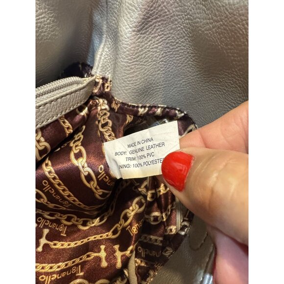 Metallic Silver Hobo Shoulder Bag Genuine Leather With Double Handles Multiple Z - Picture 5 of 6